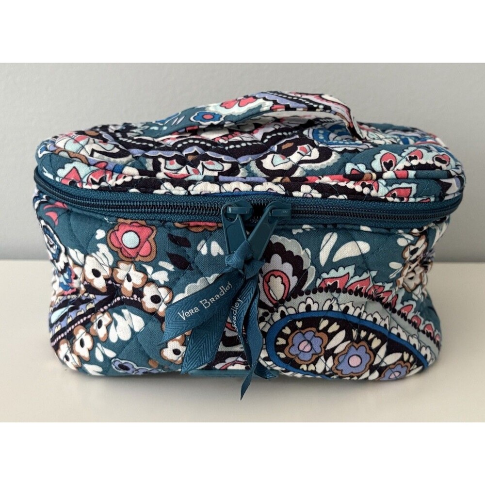 Vera Bradley Quilted Haymarket Paisley Travel Toiletry Cosmetic Bag Top Handle